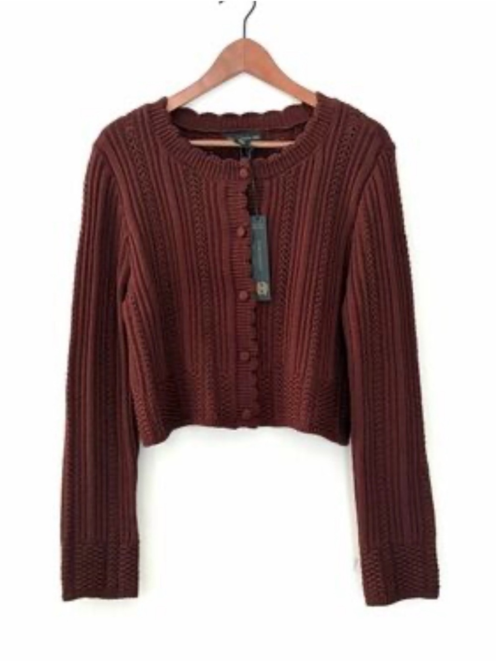 House of Harlow 1960 Brown Cropped Cable Knit Cardigan